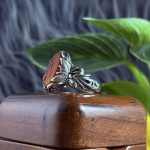 انگشتر نقره مردانه عقیق سرخ دو رنگ حکاکی یا حسین