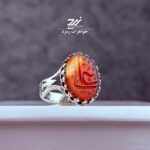 انگشتر نقره مردانه عقیق خطی سرخ دو رنگ