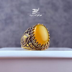 انگشتر نقره روس (غیرنقره) مردانه عقیق زرد شرف الشمس کد 052
