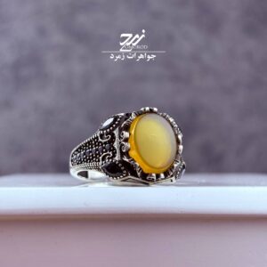 انگشتر نقره مردانه عقیق زرد شرف الشمس کد 042