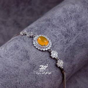 دستبند نقره عقیق زرد شرف الشمس کد 104