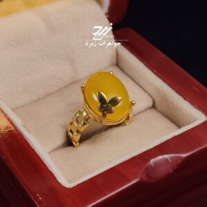 انگشتر نقره زنانه عقیق زرد شرف‌الشمس پروانه دار کد 131