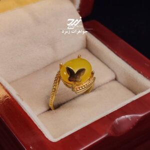 انگشتر نقره زنانه عقیق زرد شرف‌الشمس پروانه دار کد 133